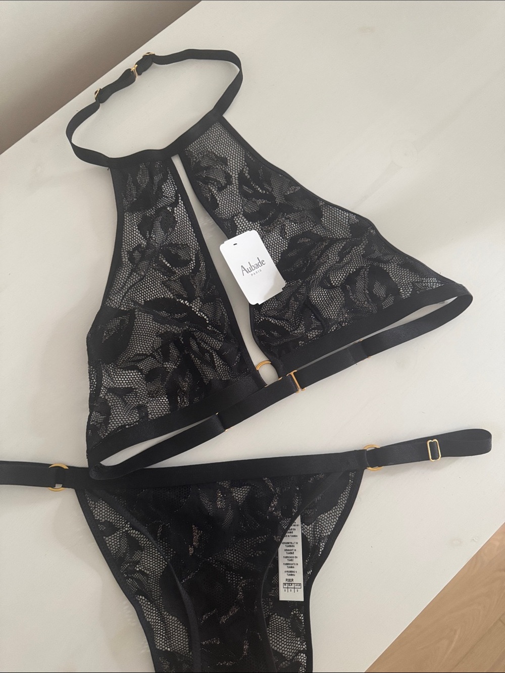 Aubade Black Lace High-Neck Bralette & Bikini Set